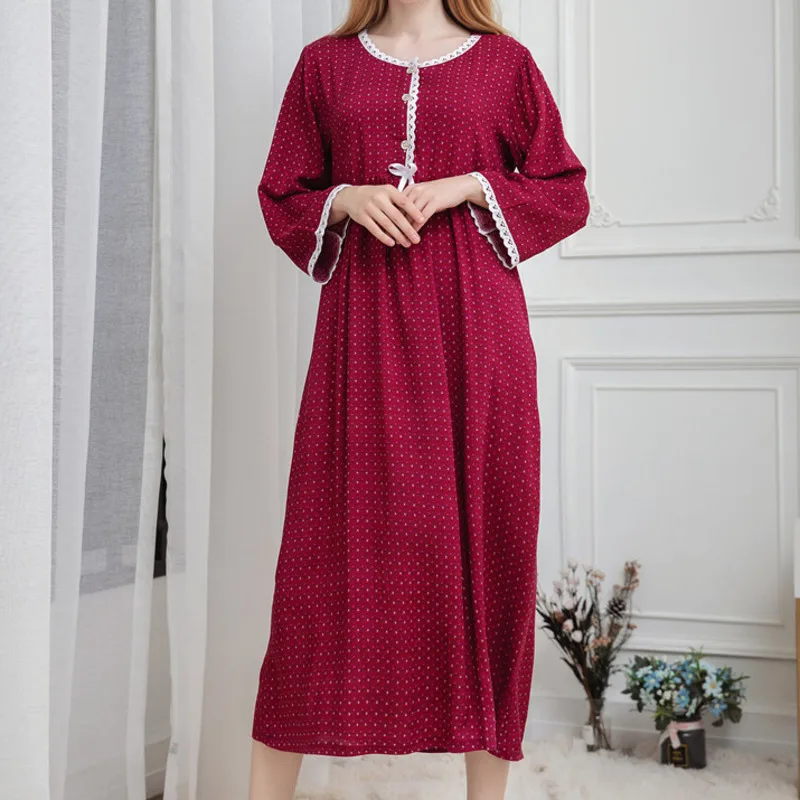Spring Nightdress Women Cotton Long Sleeve Loose Nightgown Breathable Soft Homewear Sleepwear Sleepdress Long Home Clothes Women
