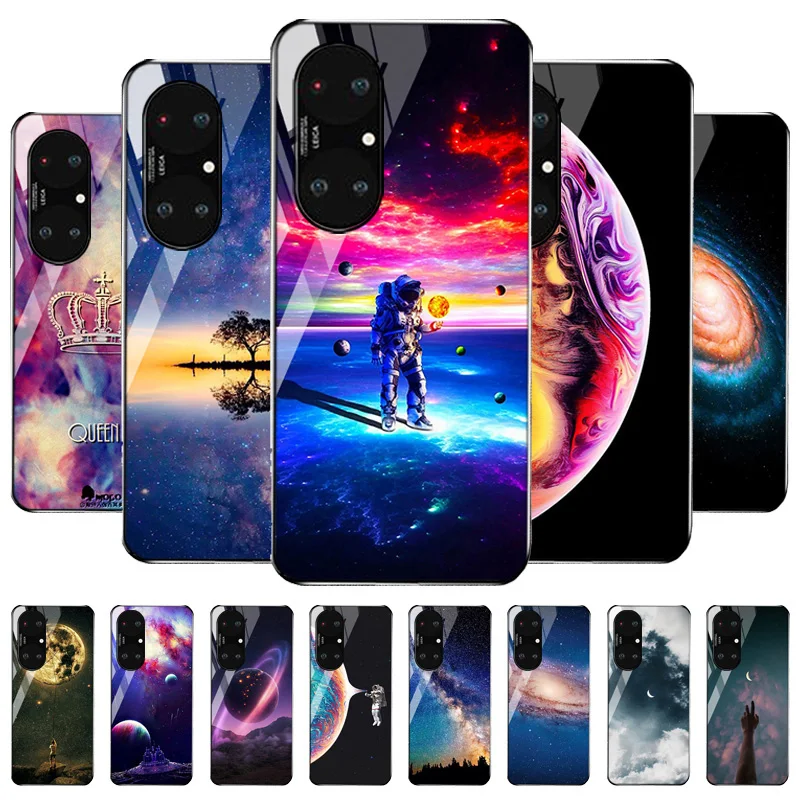 

Tempered Glass Case For Huawei P50 Cases Starry sky Painting Phone Cover Huawei P50 2021 P5 0 P 50 Cases Cover Bumper Funda Capa