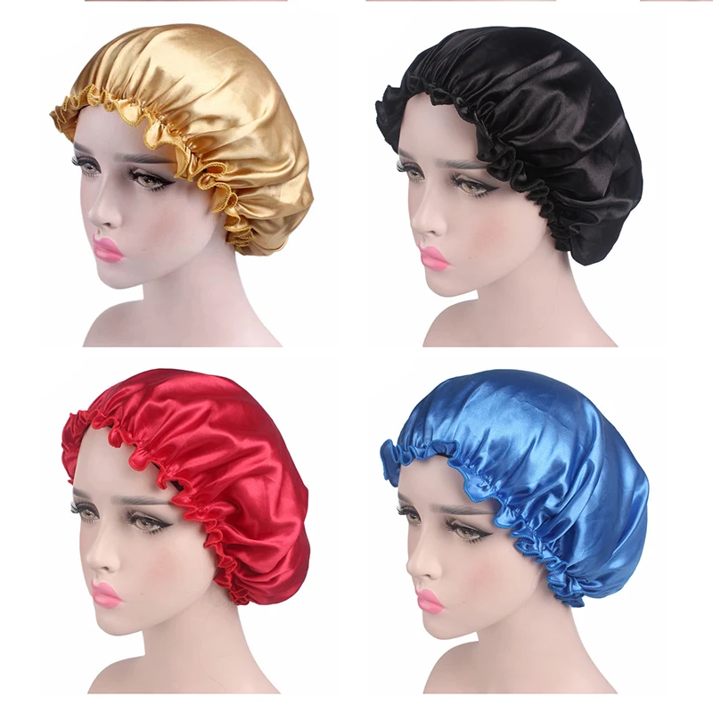 

Adults Silk Bonnet Bonnet Femme Women Night Sleep Cap Head Cover Adjust Shower Caps Hair Satin Bonnet For Sleeping Shower Cap