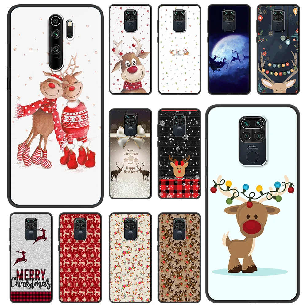 

New Year Christmas Gifts Elk Snow Fundas Case For Redmi Note 10 9 9s 8 8T 7 Pro K40 Bag Soft Cover For Redmi 9A 9C 8 8A Shell