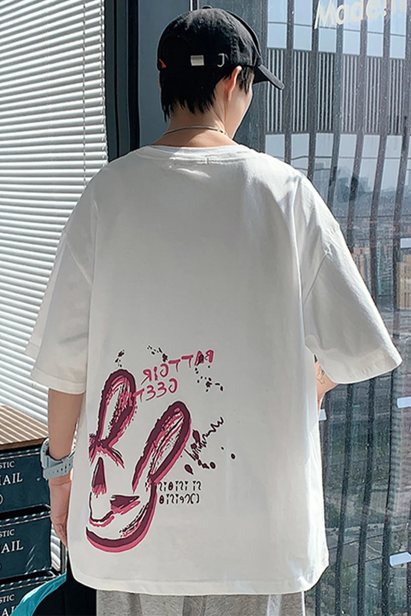 

Men's Short Sleeve Summer Fashion Brand Ins Super Popular Loose All-Match Casual Rabbit Printed High Street Half Sleeve