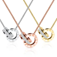 316 stainless steel roman numerals pendant necklace for women titanium letter diamond chain necklaces 3color dropshipping