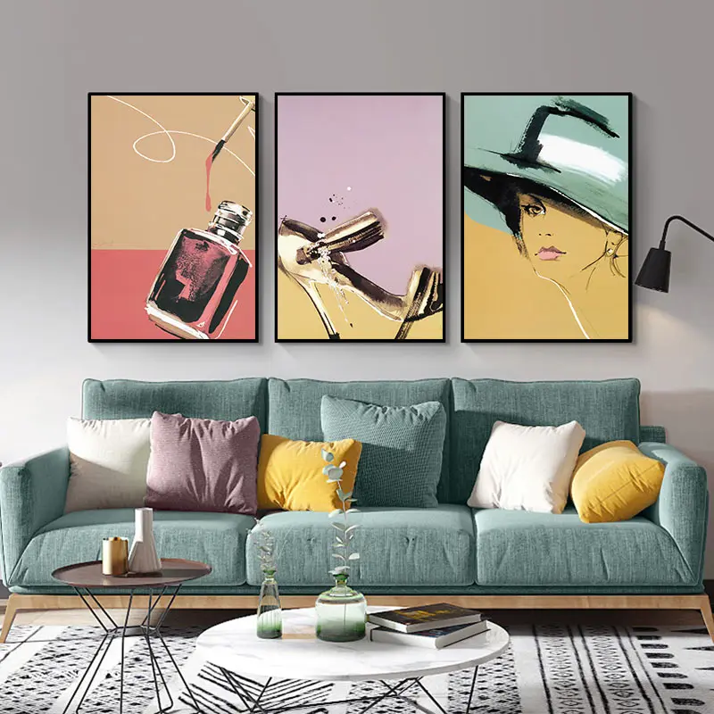 Картина на холсте с абстрактным принтом акварельная модная для девочек