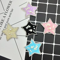 2 pieces handmade star beaded patch rhinestone pearl applique sew on for clothes bag coat jacket suit accessories