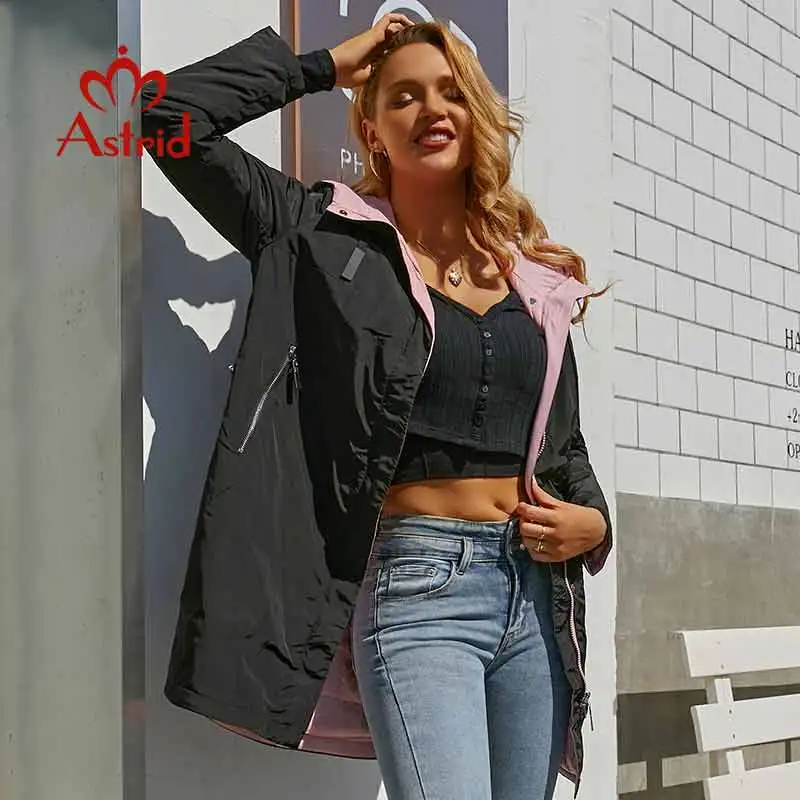 Astrid 2022 Spring  women coat fashion Warm Cotton long Jacket fashion Overcoat high quality casual windbreaker Outwear ZM-3021