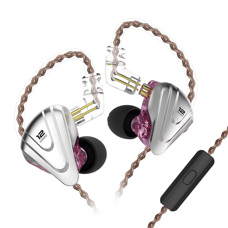 Purple With Mic Плотным верхним ворсом KZ ZSX феноменальный 5BA+ 1DD 12 блок Гибридный Технология наушники 0,75 мм 2 контактный съемный кабель - Цвет: Purple With Mic