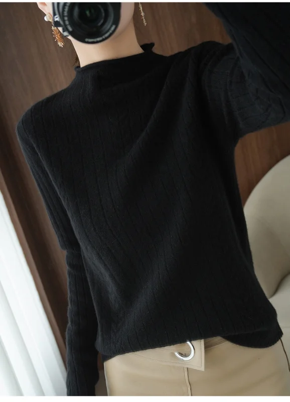 

Retro Twist Sweater Women's Half Turtleneck Pullover Base Needle