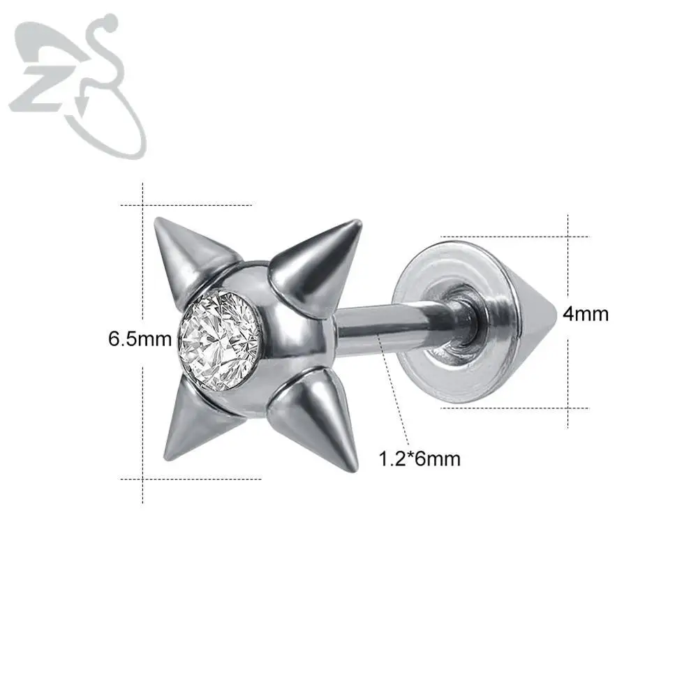 ZS 16 г остроконечные серьги гвоздики в стиле панк с фианитами для мужчин и женщин