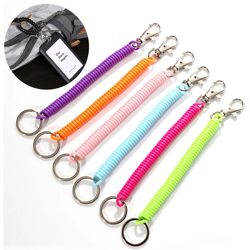 

Plastic Spring Coil Spiral Stretch Chain Keychain Keyring with Metal Carabiner for Outdoor Anti-lost Phone Key Cord Clasp Hook