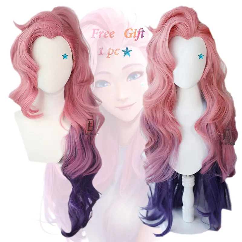 LOL кДа Seraphine Косплэй парик оттенки розового и фиолетового цветов парики