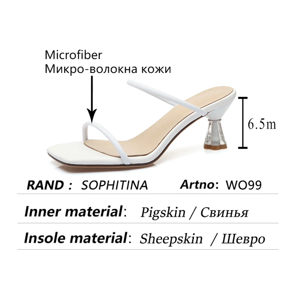 

SOPHITINA Summer Women Slippers Casual Slides Green Narrow Band Premium Leather Slippers Crystal Heel Concise Lady Shoes WO99