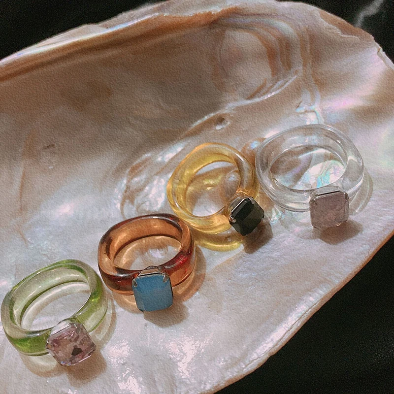 

2020 New Colorful Transparent Acrylic Rings Geometric Ball Glass Rings for Women Girls Korea Fashion Ring Jewelry Gifts