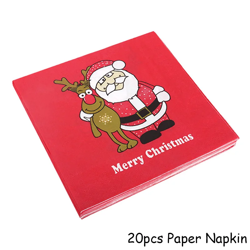 20pcs Paper Napkin Рождественские украшения для дома веселая Рождественская елка рождественские украшения Санта Снеговик Noel Navidad год Natal - Цвет: 20pcs Paper Napkin