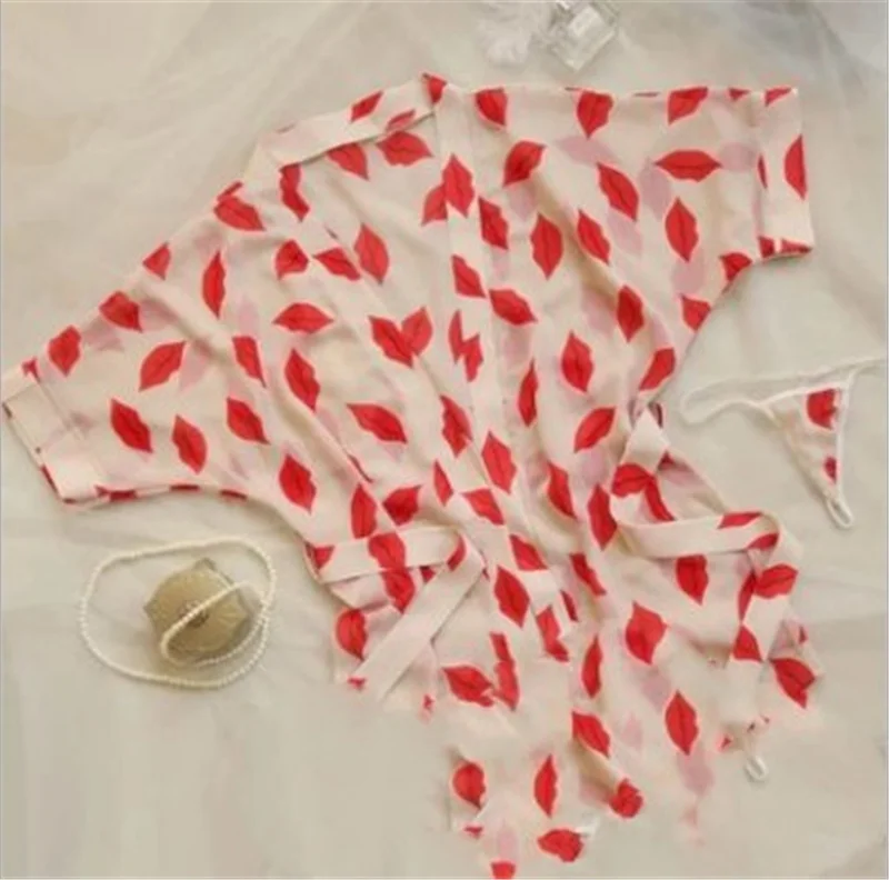 

Floral Printing Sleepwear Set Sexy Lace Satin Robe Bathrobe Trousers Shorts Lingerie Set Pajamas Nuisette Femme