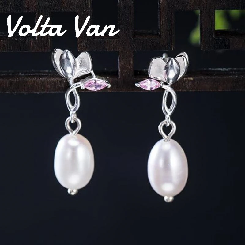 

Volta Van Drop Earrings Freshwater Pearls 925 Sterling Silver Pendientes Plata Magnolia Zircon 2022 New Concise Fashion Earrings