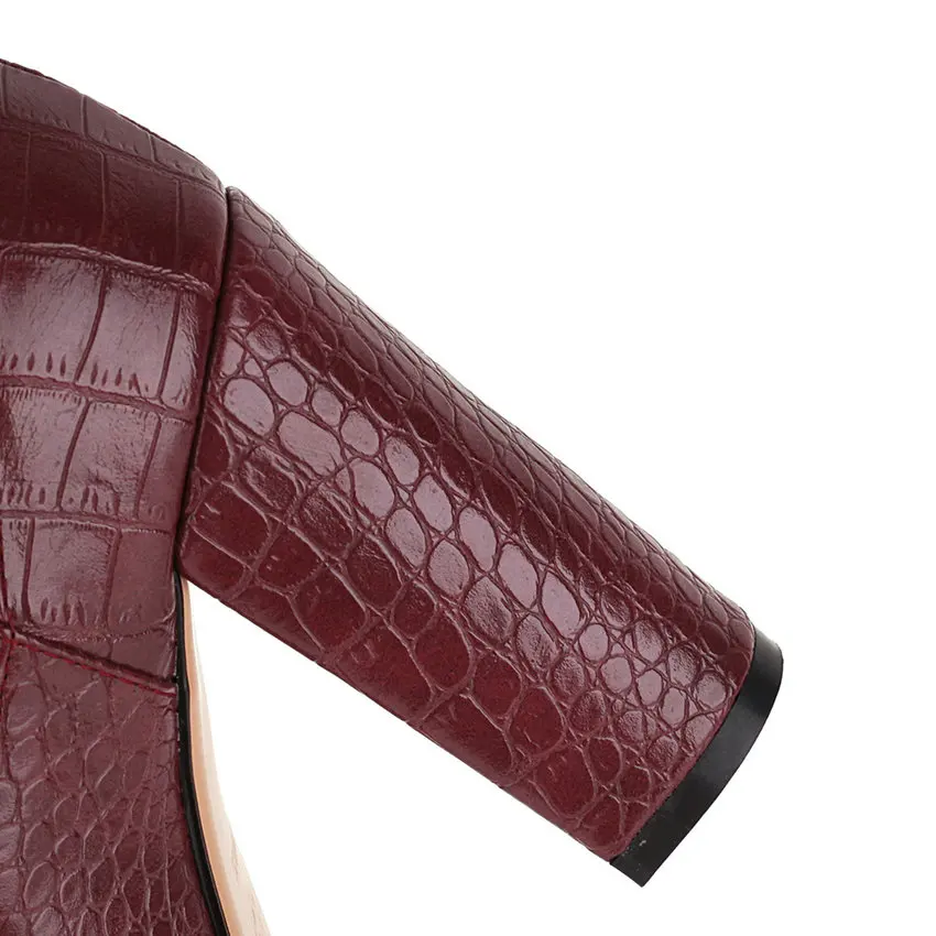 

QUTAA 2021 Snake Pattern Microfiber Knee High Boots Pointed Toe Slip On Women Shoes Square High Heel Winter Long Boots Size34-43