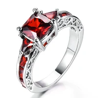 personality square red crystal zircon ring delicate wedding rings for women aaa red zircon handmade ladies engagement rings