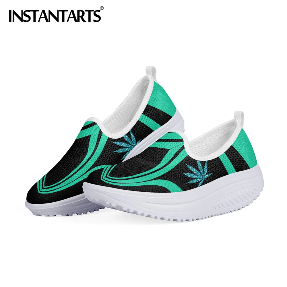 

Женские кроссовки с листьями INSTANTARTS, дизайнерская обувь на платформе, на толстой подошве, качающиеся туфли, на танкетке, увеличивающие рост
