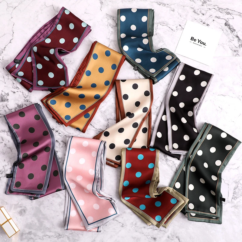 Женский тонкий шарф в горошек шелковый с леопардовым принтом маленькая сумка