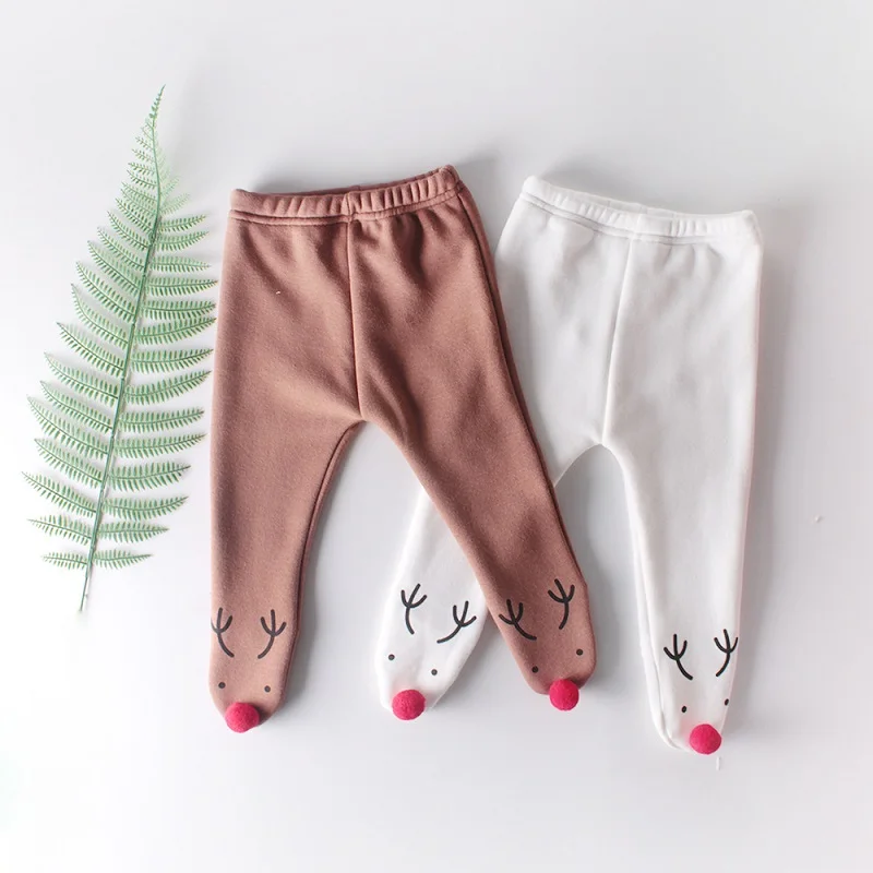 

Autumn and winter clothes baby thick pants Christmas boys and girls baby cute elk plus velvet leggings all-match pp pantyhose