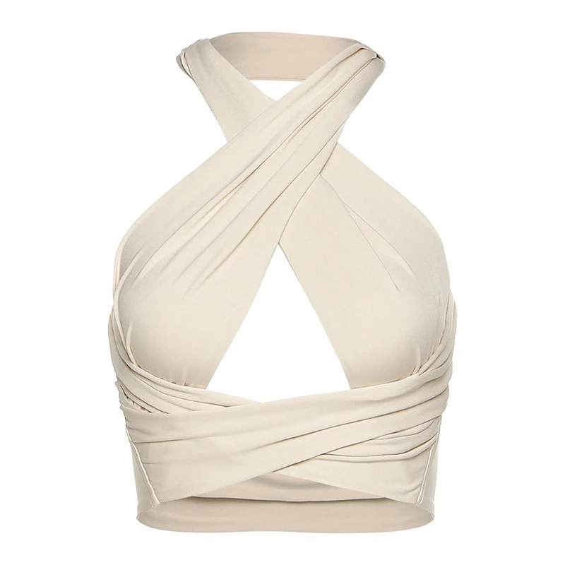 

Muyogrt Solid Halter Crop Top Women Bandage Hole Sexy Backless Tank Vest Skinny Party Clubwear Female Hot Outwear Outfits Summer