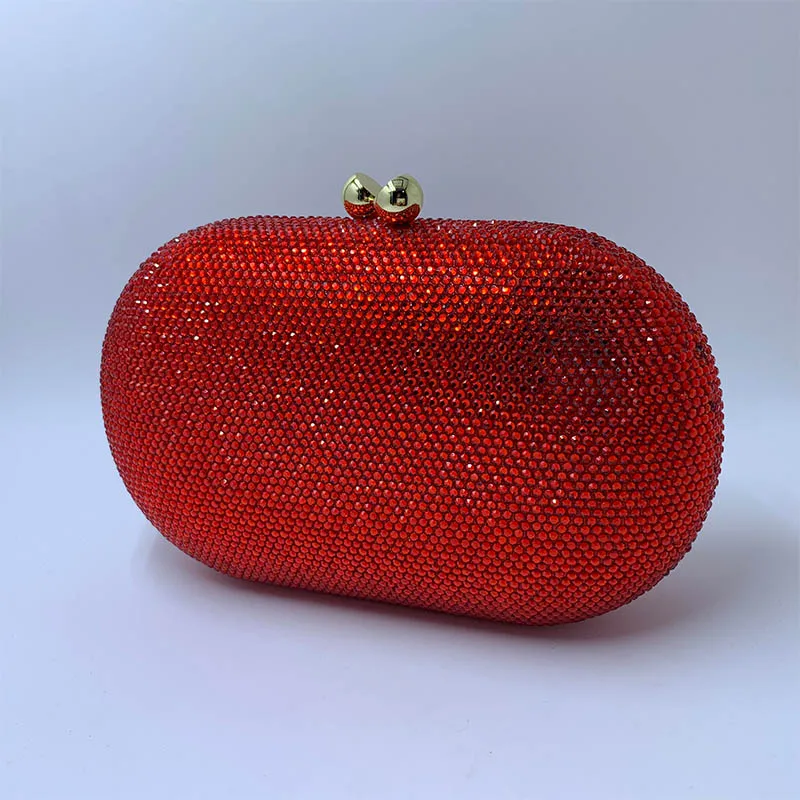red Новая овальная Золотая Женская сумочка, вечерние клатчи и вечерние сумки с кристаллами и стразами, вечерние платье для свадьбы выпускного - Цвет: red