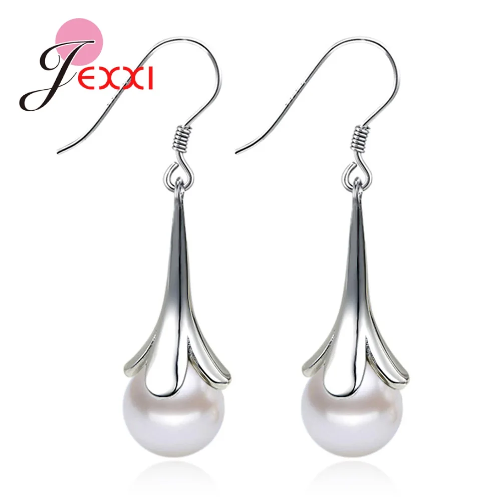 Женские серьги-подвески из серебра 925 пробы с круглым жемчугом | Украшения и