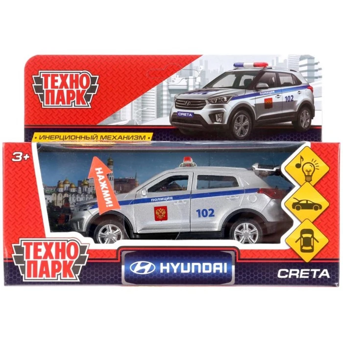 Car metal Hyundai Creta Police 12 cm light and sound effects doors open Gifts Hobbies Baby Kids Birthday Toys for children Play Vehicles Models
