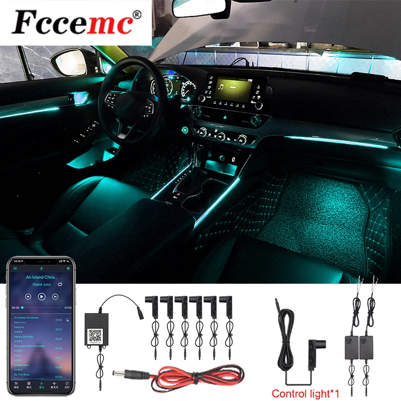 

RGB APP управление звуком 12 В Автомобильный светодиодный интерьер автомобиля декоративная атмосферная лампа окружающее освещение El Неоновая ...