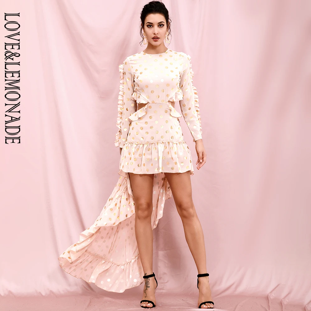 Женское шифоновое платье LOVE & LEMONADE розовое с круглым вырезом открытой спиной и