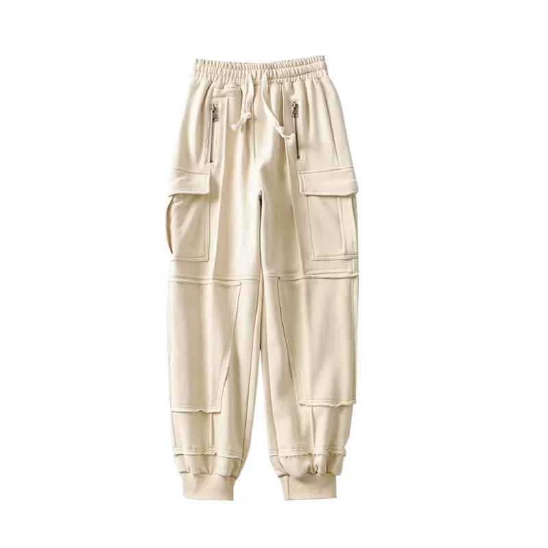 

Europe Casual High Waist Pocket Hip-hop Loose-footed Overalls Women Autumn And Winter Tide Bf Sports Casual Pants J8SX