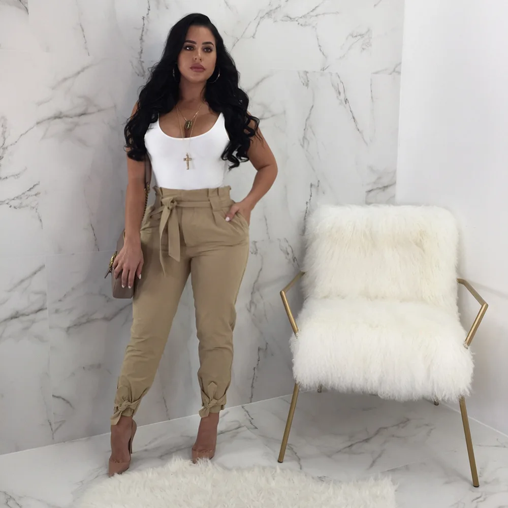 

Donsignet Women's Pants New Fashion Spring and Autumn Temperament Bandage High Waist Loose All-match Casual Pants for Women