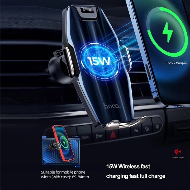 hoco 15w wireless car phone holder for iphone 12 pro max intelligent infrared 360 roation fast charging air vent mount bracket free global shipping