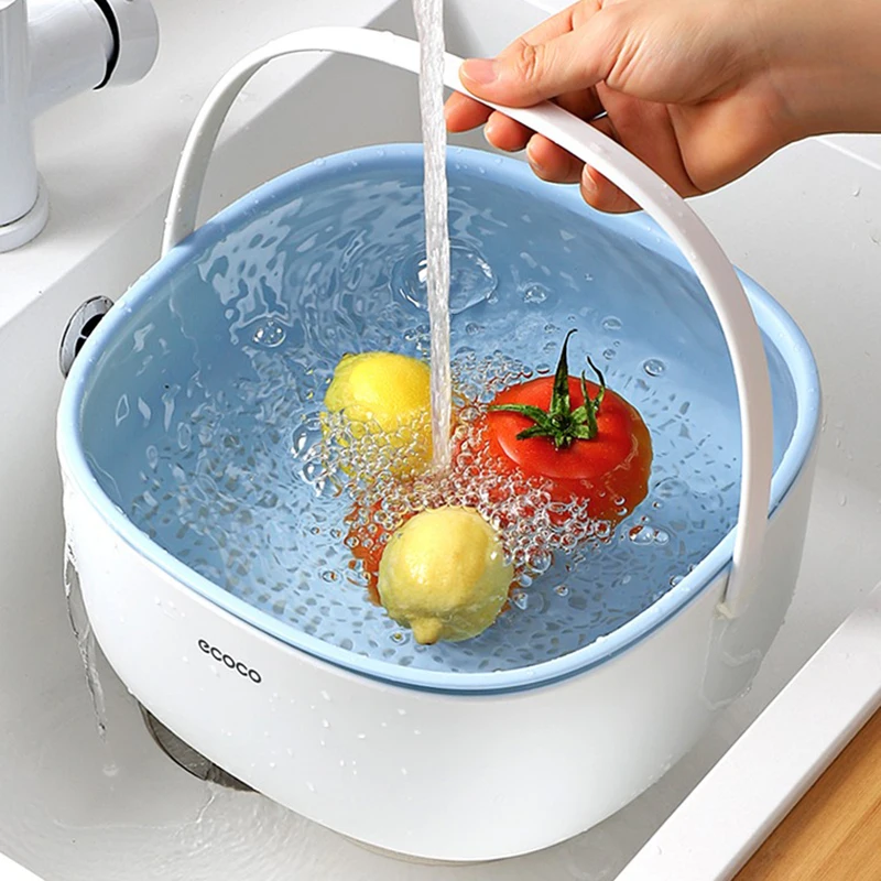 ECOCO Portable Double Drain Basket Bowl Washing Kitchen Strainer Noodle Vegetable Fruit Cleaning Colander Tool | Дом и сад