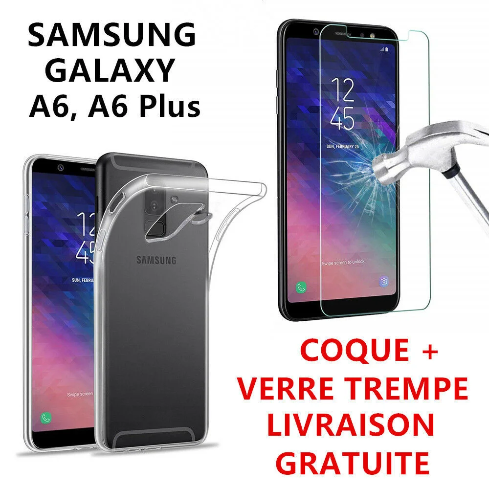 

Transparente coque For Samsung Galaxy A6/A6Plus + Verre trempé écran protecteur