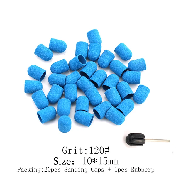 120 Grit (10 15) 20 шт 10*15/13*19 синие шлифовальные колпачки для ногтей Millis фрезы для маникюра гель для удаления сверла Педикюр кутикулы аксессуары - Цвет: 120 Grit (10 15)