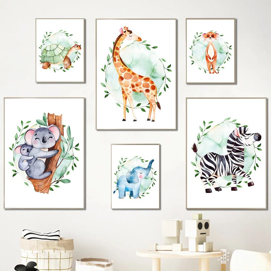 Милый жираф слон Страус коала Зебра Рино настенная Картина на холсте