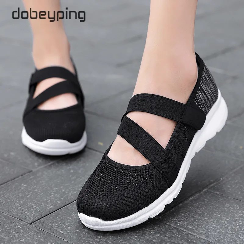Spring Autumn Women's Shoes Slip On Female Flats Shoe Breathable Air Mesh Walking Mother Loafers Fabric Ladies Single Sneakers