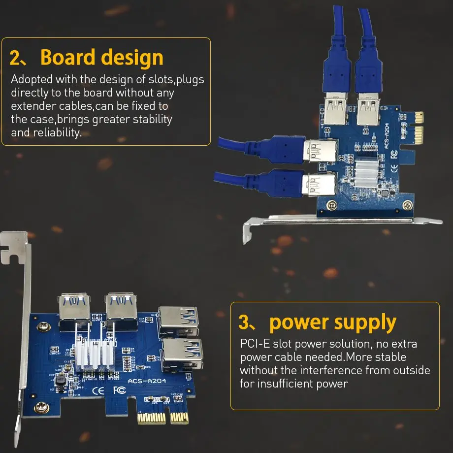 Адаптер TISHRIC PCIE Riser 009S PCI-E 1-4 PCI Express адаптер для карты расширения USB графический
