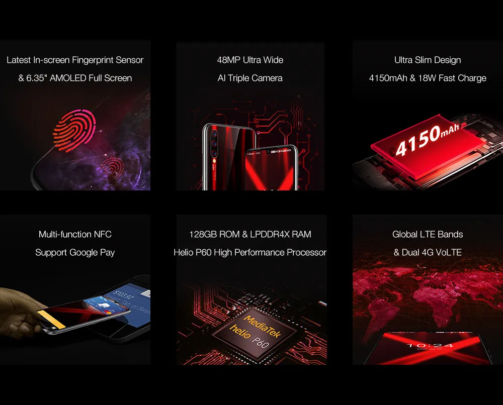 UMIDIGI X 6,35 AMOLED Встроенный экран отпечатков пальцев 48MP Тройная задняя камера 128 Гб телефон nfc Android 9,0 4G смартфон разблокированный сотовый телефон