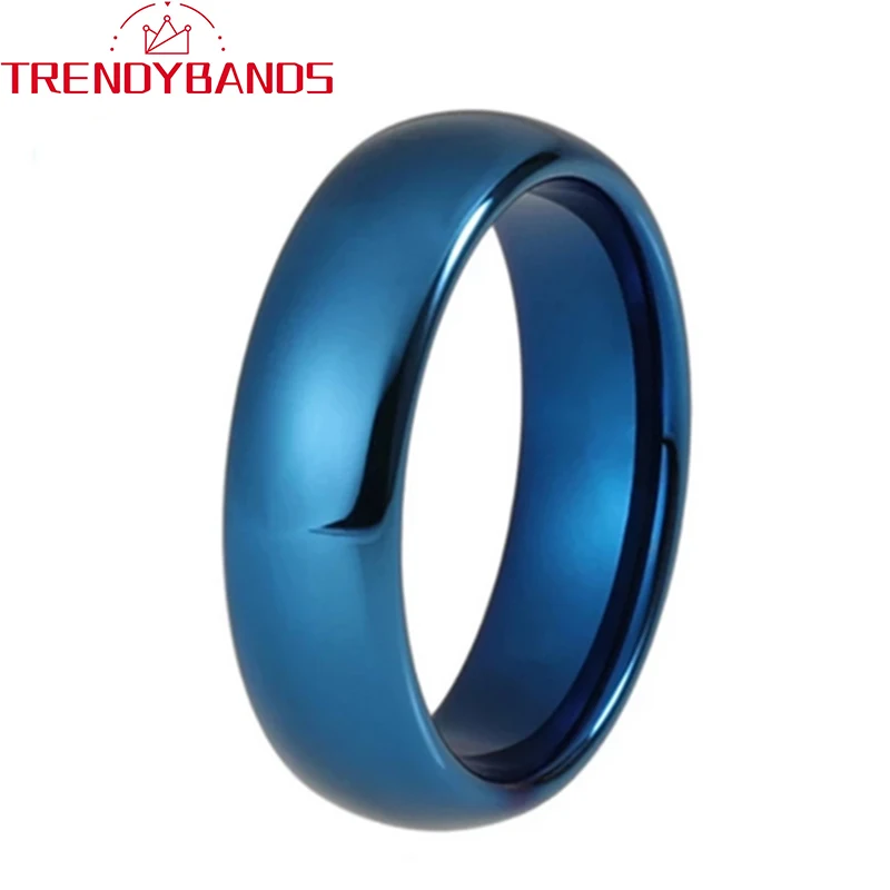 

Blue Tungsten Carbide Wedding Band Engagement Rings 6mm For Men Women Domed Polished Shiny Comfort Fit