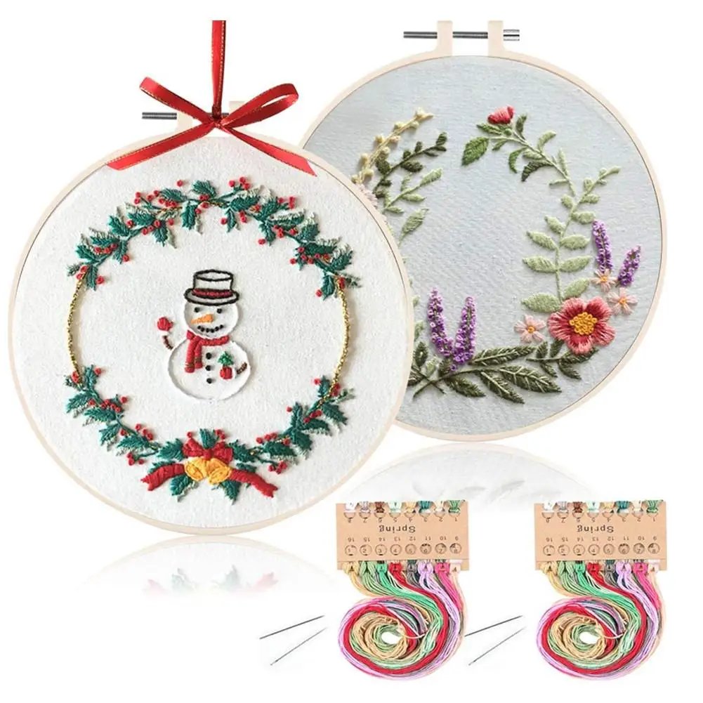 

2pcs Embroidery Diy Kit With Embrodiery Needle Thread 30*30cm Embroidery Hoop