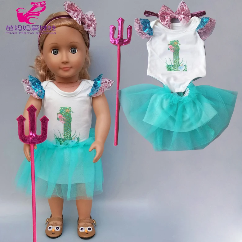 

43cm Baby Doll Blue Lace Dress Headwear Set for 18 Inch 45cm Doll Clothes