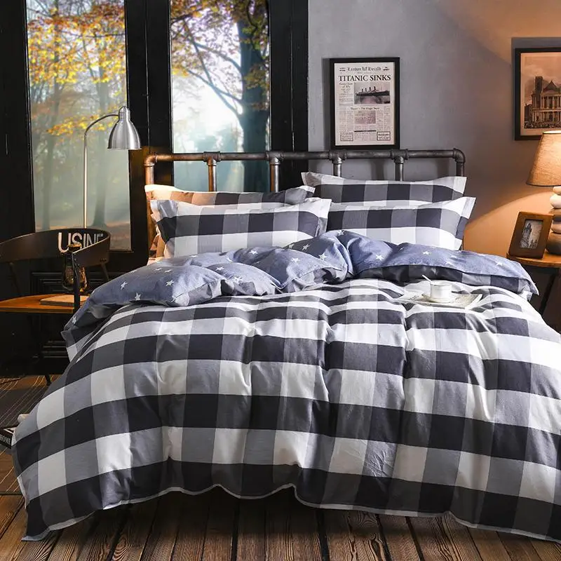 

100% Cotton Printed Classic stripe lattice Bedding Set Soft Duvet Cover Sets Pillowcases Twin Full Double Queen King Size 1/3Pcs