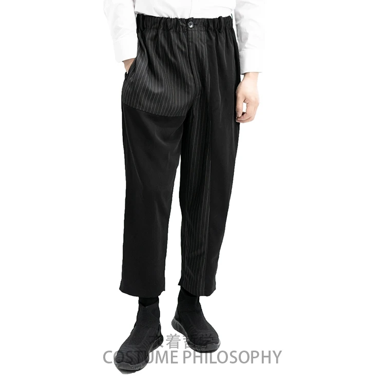 

Оригинальные самодельные мужские повседневные брюки 27-44! Большой размер свободные полосы лоскутное оформление