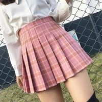 pleated skirt high waist stitching college style a line lattice short skirt women cute sweet girls dance mini skirt
