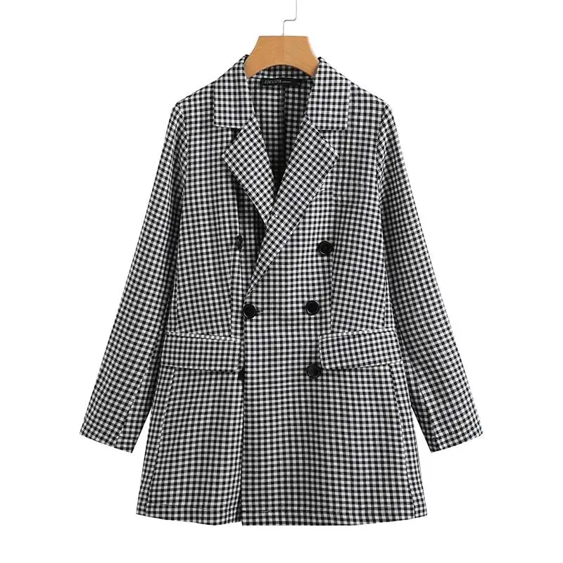 

ZANZEA Fashion Women Long Sleeve Plaid Check Blazers Autumn OL Work Jackets Casual Thin Outwear Double-breasted Blazer Suits