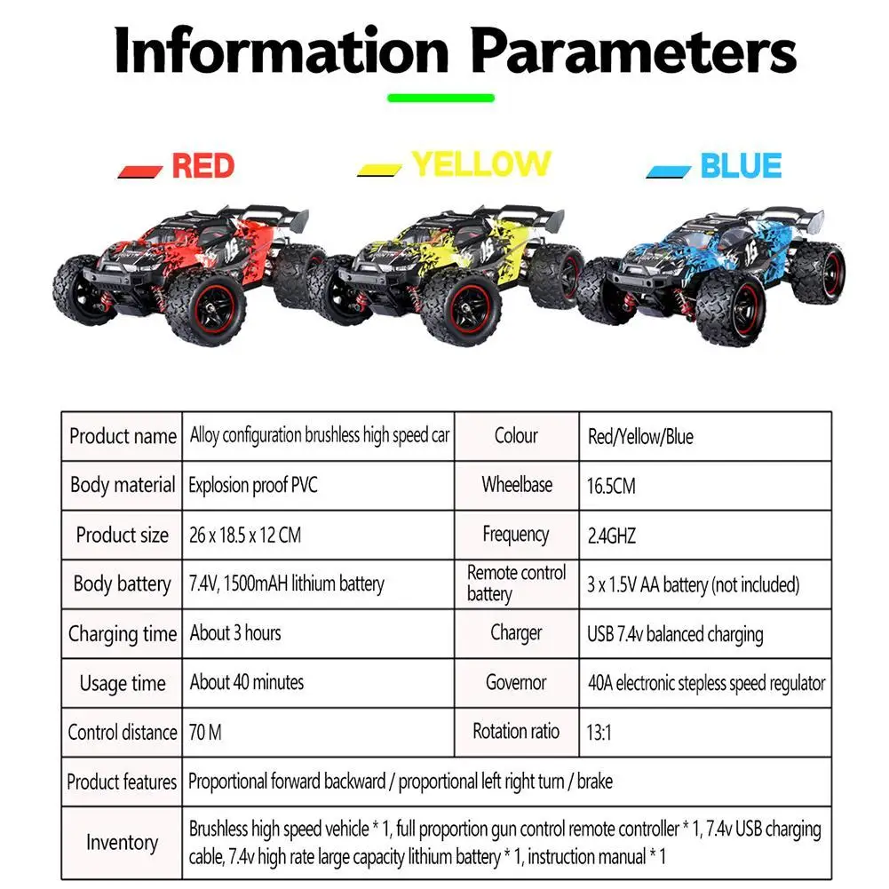

2.4G Brushless High-speed Off-road Vehicle 1:18 Full-scale Climbing Vehicle 52km/h Alloy RC Model Four-wheel Drive Vehicle