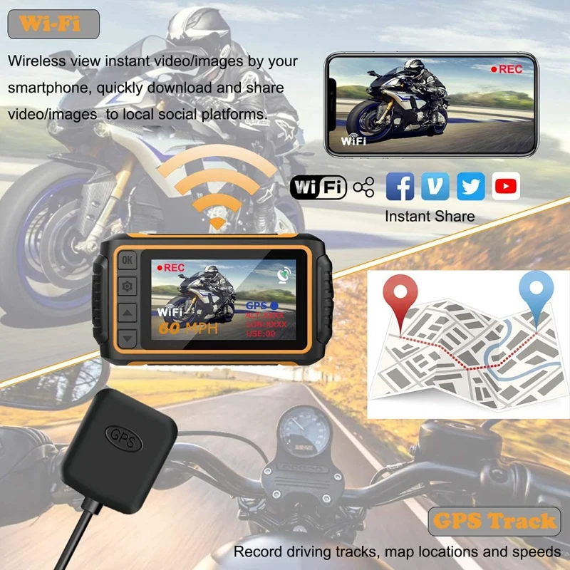 Двойной FHD 1080P мотоцикл Dash Cam 3 дюйма Водонепроницаемый видео Камера DVR с Wi-Fi GPS WDR