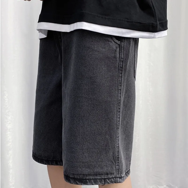 Summer Denim Shorts Men's Fashion Washed Retro Casual Short Jeans Men Streetwear Wild Loose Straight Denim Five-point Pants Mens